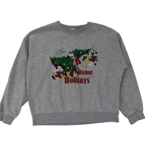 H&M Disney Home for the Holidays Mickey Mouse Gray Graphic Sweatshirt XS